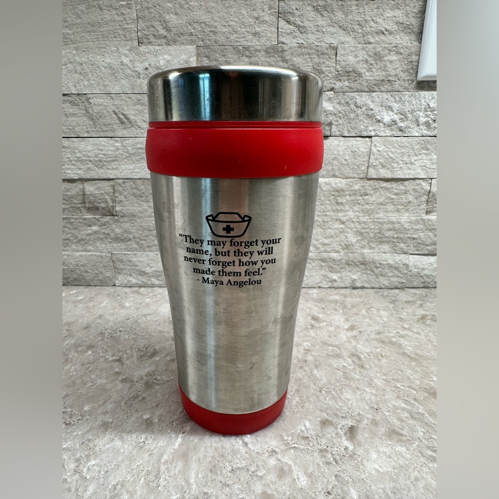 Nursing RN Tumbler Stainless Steel Travel Mug with Red Accents Gift Graduation